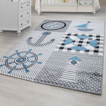 Kids Bateau tapis chambre d'enfant poils ras rectangle 80x150cm gris