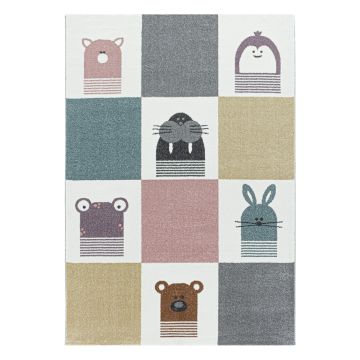 Funny Animaux tapis chambre d'enfant poils ras rectangle 140x200cm multicolore