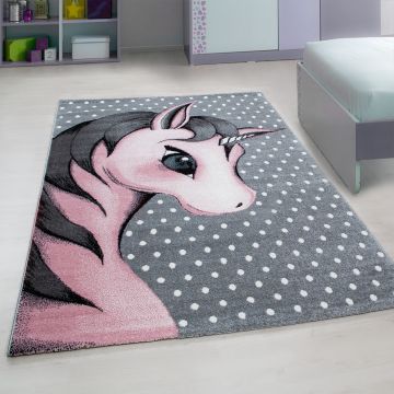 Kids Licorne tapis chambre d'enfant poils ras rectangle 80x150cm roses