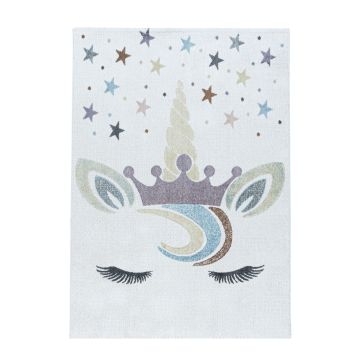 Lucky Licorne tapis chambre d'enfant poils ras rectangle 120x170cm blanc