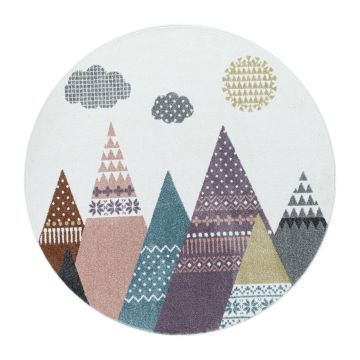 Lucky Montagnes tapis chambre d'enfant poils ras rond Ø 160cm multicolore