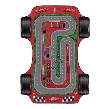 Play Piste de course antidérapant tapis de jeu chambre d'enfant poils court bouclé rectangle 140x200cm rouge