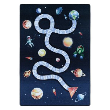Play Voyage dans l'espace antidérapant éducatif nombres tapis chambre d'enfant poils court bouclé rectangle 140x200cm bleu marine