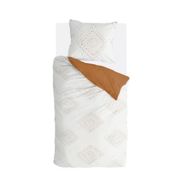Boho Stitches dekbedovertrek 135x200cm wit/cognac